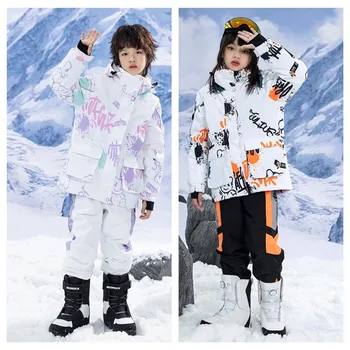 2022 Нов детски ски костюми за момчета и момичета, Зимата на топло ветрозащитный водоустойчив зимна костюм за сноуборд на открито, яке, панталони, ски комплект, зимно палто