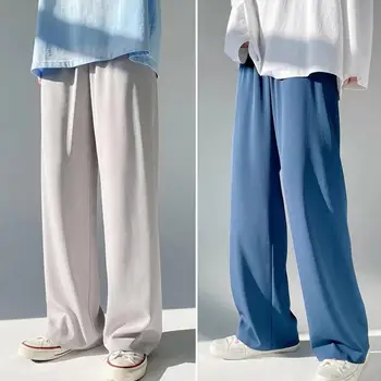 2023 пролет-лято нови мъжки панталони от фина коприна лед корейската версия, свободни ежедневни прави панталони, парни бани панталони