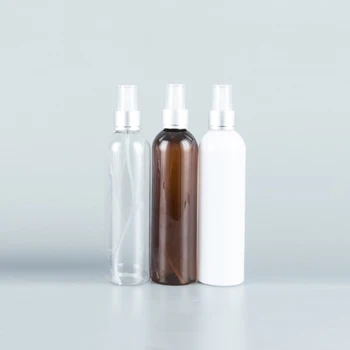 20pcs 250 мл празна пластмасова бутилка за пръскане кафяв цвят сребро яка, PET-бутилки с фин мъгла, контейнер с помпа, козметични флакони