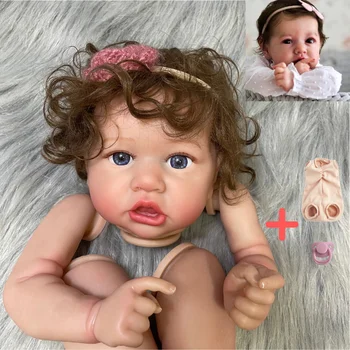 22-инчов вече боядисани комплект за кукли Реборн, Саския, вкоренени ръчно косата с филтър корпуса и сини очи, в разглобено формата, играчки за кукли 