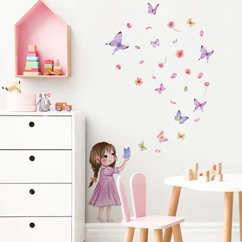 30*40 см, цветна пеперуда за малко момиче, мультяшная скъпа стикер на стената, на фона на стена, декорация на хола, стенни картини, стикер за стена