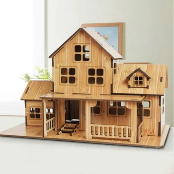 3D Дървена пъзел Архитектура DIY Къща Вила Деца, Момчета и момичета Образователен къща Хартиен пъзел Пораснали деца Събрание