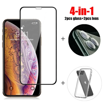 4-в-1 За Стъкло на iPhone 12 Mini 11 Pro Max Закалено Стъкло SE 2020 SE2 6 7 8 Плюс Калъф За Телефон Обектива на Камерата Предпазно Стъкло За Екран