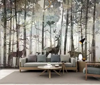 beibehang Потребителски ретро-фреска с изображение на горското лосове в скандинавски стил за стените, 3D-стенописи, фотообои за всекидневната, разтегателен, домашен декор