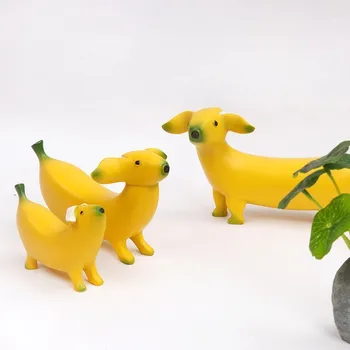 Cartoony стил Банан Куче Украшение Сладки забавни животни играчка от смола Художествен занаят Домашен офис Декоративно продукт