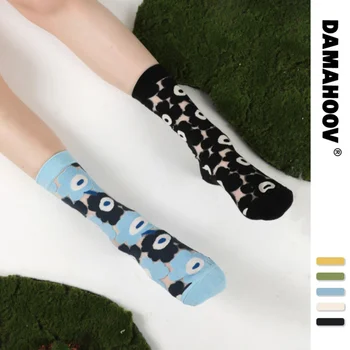 DAMAHOOV Пролетно-лятна Корейската версия Ins, Нови Тънки Чорапи от прозрачно стъкло, Дишащи Чорапи със средна дължина на голямото цвете