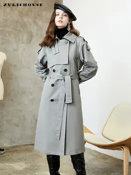 DFVF element тренч с дължина до коляното, дамско палто 2021, ново популярна японска есенно-зимния темпераментное палто за отслабване на талията