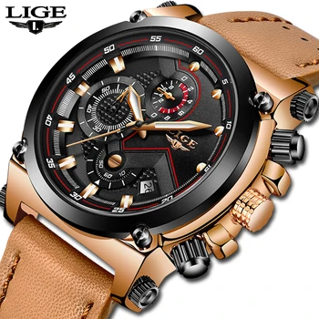 Relogio Masculino LIGE, мъжки часовници с хронограф, бизнес-най-луксозна марка, ръчни часовници, мъжки кожени водоустойчиви спортни кварцов часовник
