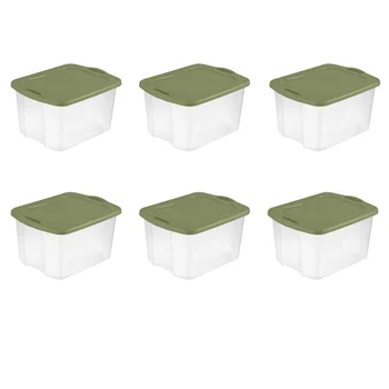 Sterilite 70 Кв.. EZ Переноска пластмасов, прозрачен / за бобови растения, като градински чай, комплект от 6 кутии за съхранение, кутия-органайзер, контейнери за съхранение на багаж