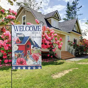 Texupday Добре дошли, семейство и приятели, патриотични украса украса за скворечника, американски градински флаг, уличен perfekt-знаме, флаг градина