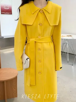 Висококачествена вълна палто, ново зимата 2023, Корейски ежедневните свободни якета с големи отворотами, връхни дрехи, дамско палто, вълнена, секси дамско палто