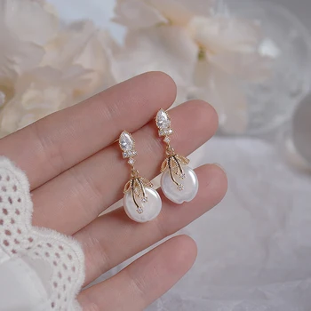Елегантни дамски обеци с перли в бохемски стил, луксозни обеци-карамфил от цирконий ААА, позлатени обеци-карамфил 14, сватбени бижута за булката, коледен подарък