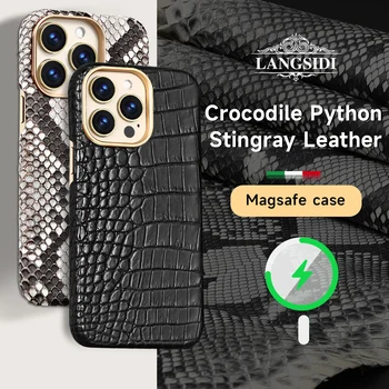 Естествена Кожа на Крокодил, Скат, Щраус, Гущери за своята практика Magsafe за iPhone 13 14 Pro Max, Магнитна Капачка с Предпазно фолио за екран