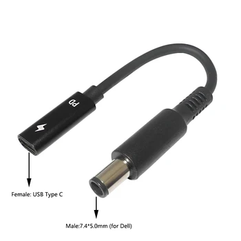 Жак захранване dc USB Type C за Dell USB с конектор C 7,4*5,0 мм, Штекерный Конвертор, Конектор за Зарядно устройство за лаптоп, Кабел за Dell Latitude
