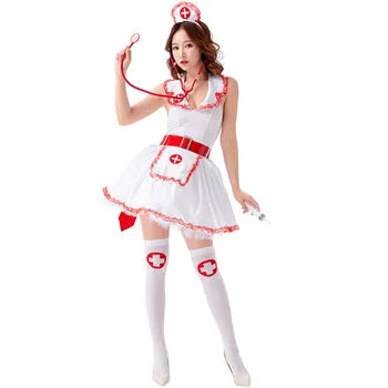 Жена секси костюм медицинска сестра, бели униформи, д-р, облекло за флирт, фантазия за Хелоуин, женски ролеви игри