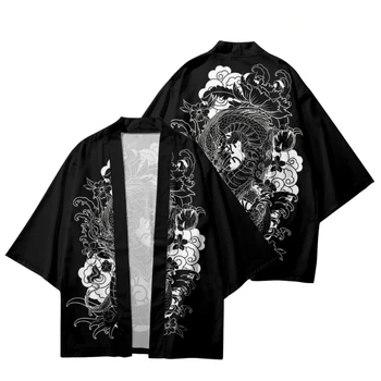 Извънгабаритни топ с принтом белия дракон Традиционно кимоно за мъже и жени, жилетка за cosplay, риза юката, японски самурай Хаори