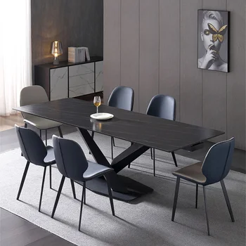 Италиански маса за хранене от леката луксозна каменна плоча, удължен сгъваема правоъгълна битова кухненска маса, черна минималистичная мебели