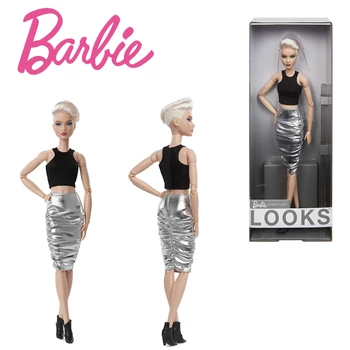 Кукла Маркови външен Вид Барби, Висока Блондинка, Напълно Подходяща Мода Кукла С деколте Pixie, Облечена В Черно Съкратен топ и Метална Пола #8 Модел