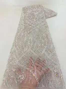 Луксозна висококачествена тежка лейси плат с мъниста, дантела с ръчно изработени, пайети, френски, мрежест тюл, лейси плат за шиене на сватбена рокля XZ