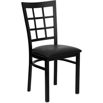 Луксозна серия мебели ХЕРКУЛЕС с черен стол до прозореца, метален стол за ресторант - черно виниловое седалка