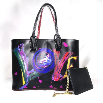 Луксозна черна пътна чанта през рамо LOVE, луксозна текстура на кожата, чанта на известната марка за пазаруване, женствена чанта за момичета с голям капацитет