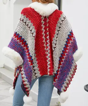 Модни своеобразна шарени, етническа реколта елегантна наметало есен зима 2023, висококачествено бельо офис вязаное палто