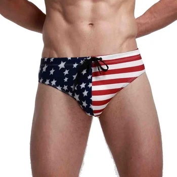 Мъжки гащи-бикини с образа на американския флаг, бельо, бързо съхнещи бански, секси плажни бански костюми, топла чанта за пениса, мъжки колан