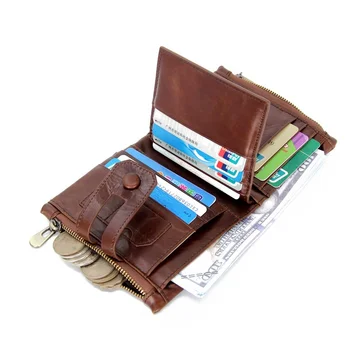 мъжки портфейл от 100% естествена кожа, чанта, малка мини чанта за карти, чанта на верига, мъжки портфейл