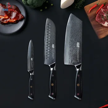 Набор от ножове с дръжка FINDKING G10 7-инчов мясницкий нож 7-инчов нож сантоку 5-инчов плодов нож 67 слоеве дамасской стомана