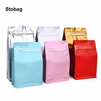 Пакет за опаковане на кафе на зърна StoBag 20pcs 250 г, без клапан, с цип, алуминий, фланец за съхранение на прах продукти, опаковки за многократна употреба