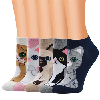Продажба на едро, 50 чифта женски чорапи до глезена с анимационни герои, пролет-лято-есен, сладък дамски чорапи с животни, цветни памучни къси чорапи