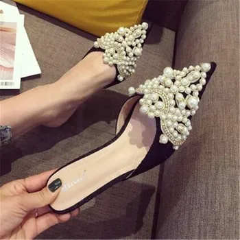 Пролетно-есенна мода пикантен дамски обувки, елегантни чрез шнурове с мъниста и кристали, лоскутные обувки без закопчалка на тънък ток 35-42, новост 2023 година