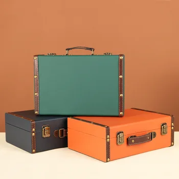 Ретро куфар Настолен органайзер за дребни неща, кутия за съхранение на документи, реколта ковчег за бижута кутия за съхранение на декор за снимки
