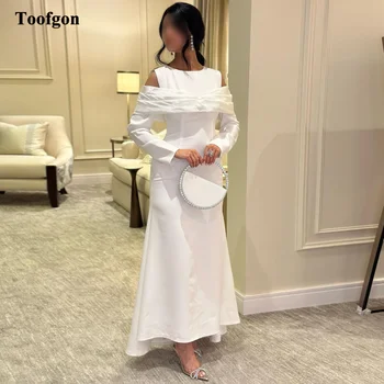 Сватбени рокли Toofgon Русалка с дълъг ръкав и кръгло деколте в Саудитска Арабия, арабските монтиране на шаферски рокли, дамски официални сватбени рокли vestido