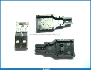 Спойка 200 бр./м 3 бр 4-пинов USB-штекерный конектор, черен пластмасов капак