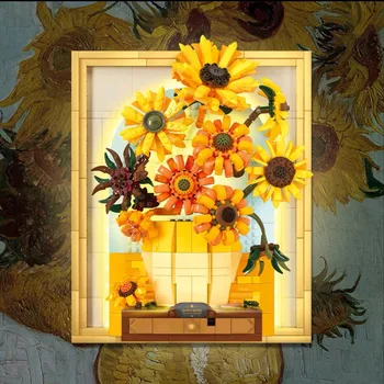 Творчески слънчоглед Ван Гог с руса градивните елементи на цветето на 3D модел Фоторамка Декорация на дома, Тухли Играчката 
