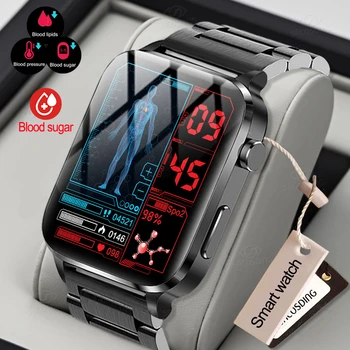 Умен часовник за измерване на нивото на захар в кръвта, мъжки Sangao Laser Health, монитор на сърдечната честота, кръвното налягане, фитнес часовник, водоустойчив умен часовник IP68 за Huawei