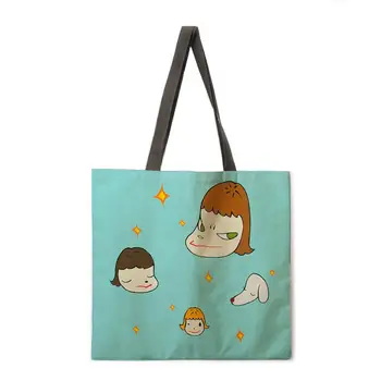 Чанта-тоут с принтом японски момичета, бельо тъканта, чанта, ежедневни сгъваема чанта за пазаруване, градинска и плажна чанта, ежедневна чанта