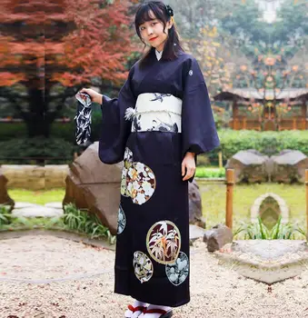 Японското традиционно кимоно-Секси черна рокля Вечерна включва колан 140 см Ретро пролетта хавлия