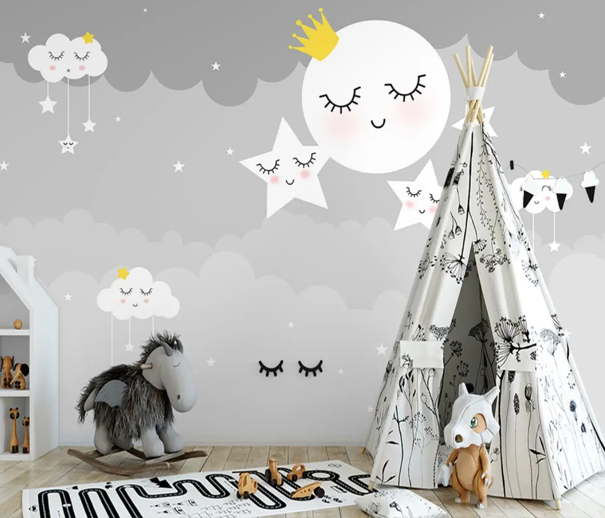Потребителски тапети papel de parede 3d Скандинавски карикатура облак звездното тапети за детска спалня 3D тапети начало декор подобрения в дома1