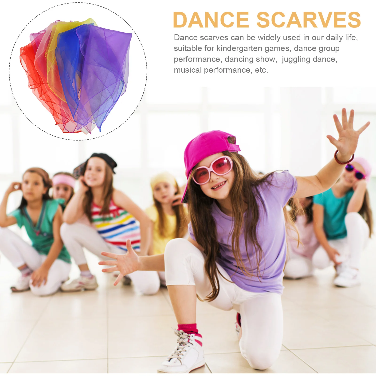 Жонглирующий копринен шал, бижу за танци, копринен шал, цветни шалове, детски танци, жонглиране квадратни детски шалове5