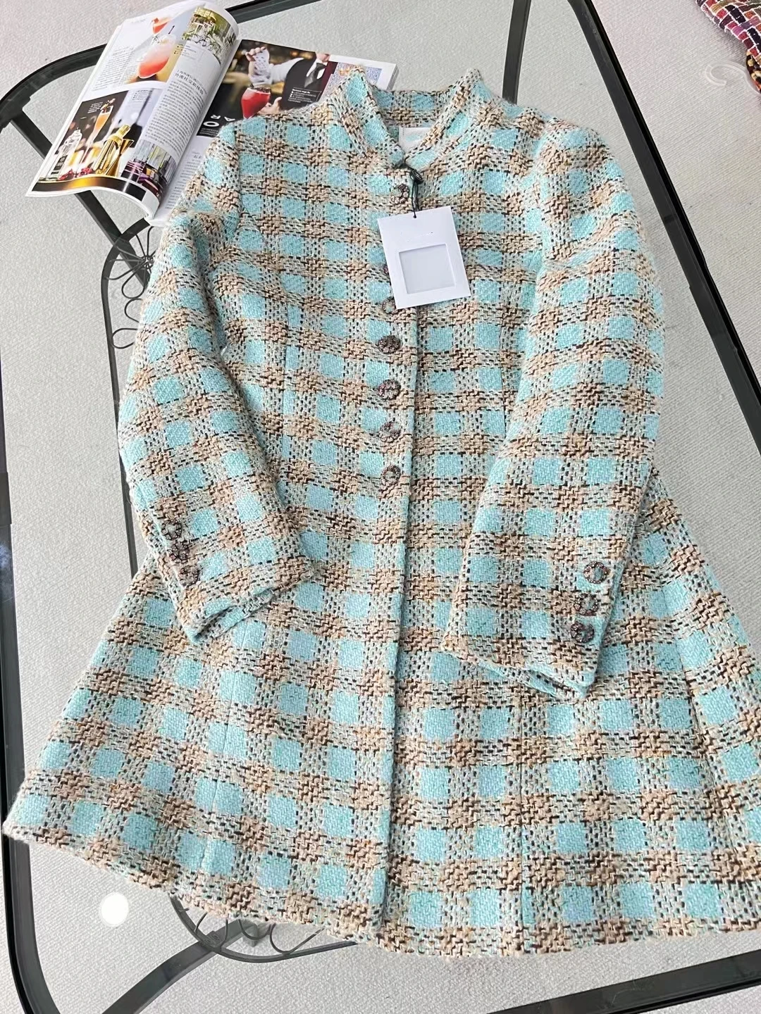 Желе 2023 Есен нова рокля-палто от твида със средна дължина, с френско деколте-часова поръчка на премиум-клас1