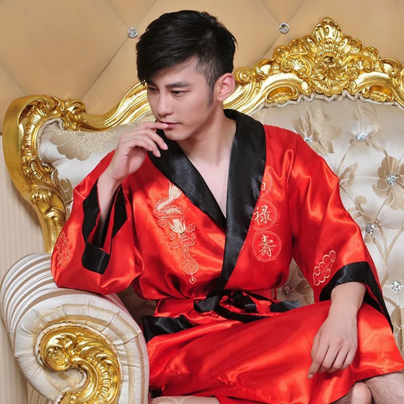 Халат за баня, мъжко кимоно с бродерия на дракона в китайския стил, нощно рокля, дълга нощница, нощна риза, жилетка, халат за баня, домашни дрехи с V-образно деколте1