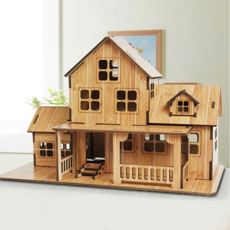 3D Дървена пъзел Архитектура DIY Къща Вила Деца, Момчета и момичета Образователен къща Хартиен пъзел Пораснали деца Събрание0