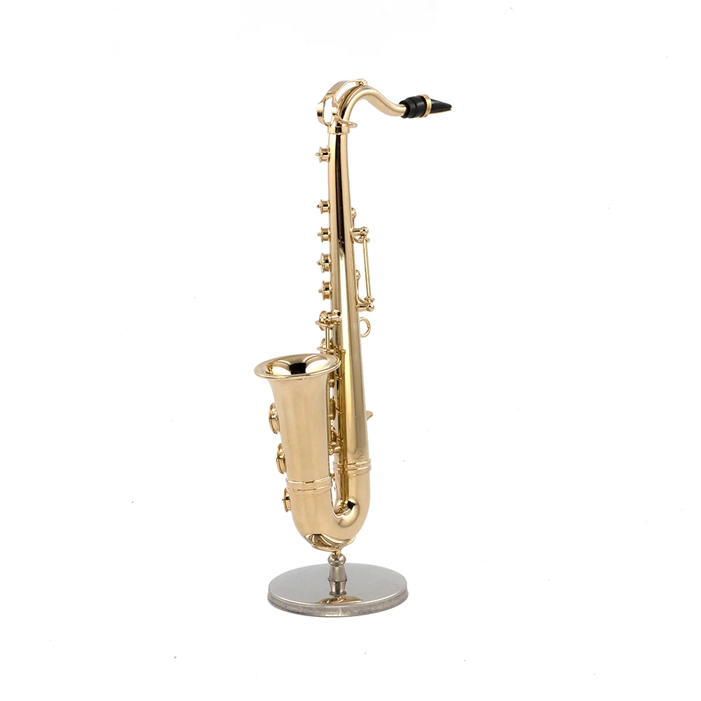 Умален модел на меден тенор-саксофон с поддръжка, мини музикален инструмент, куклена къща ob11, аксесоари за фигурки 1/61