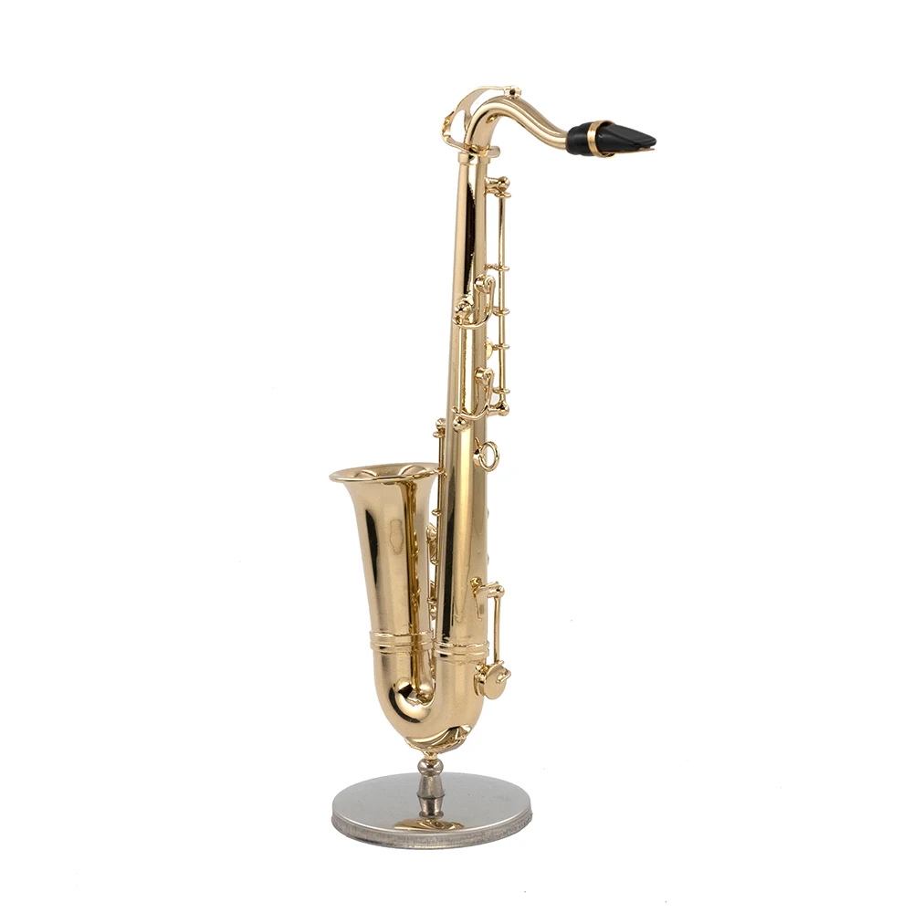 Умален модел на меден тенор-саксофон с поддръжка, мини музикален инструмент, куклена къща ob11, аксесоари за фигурки 1/63