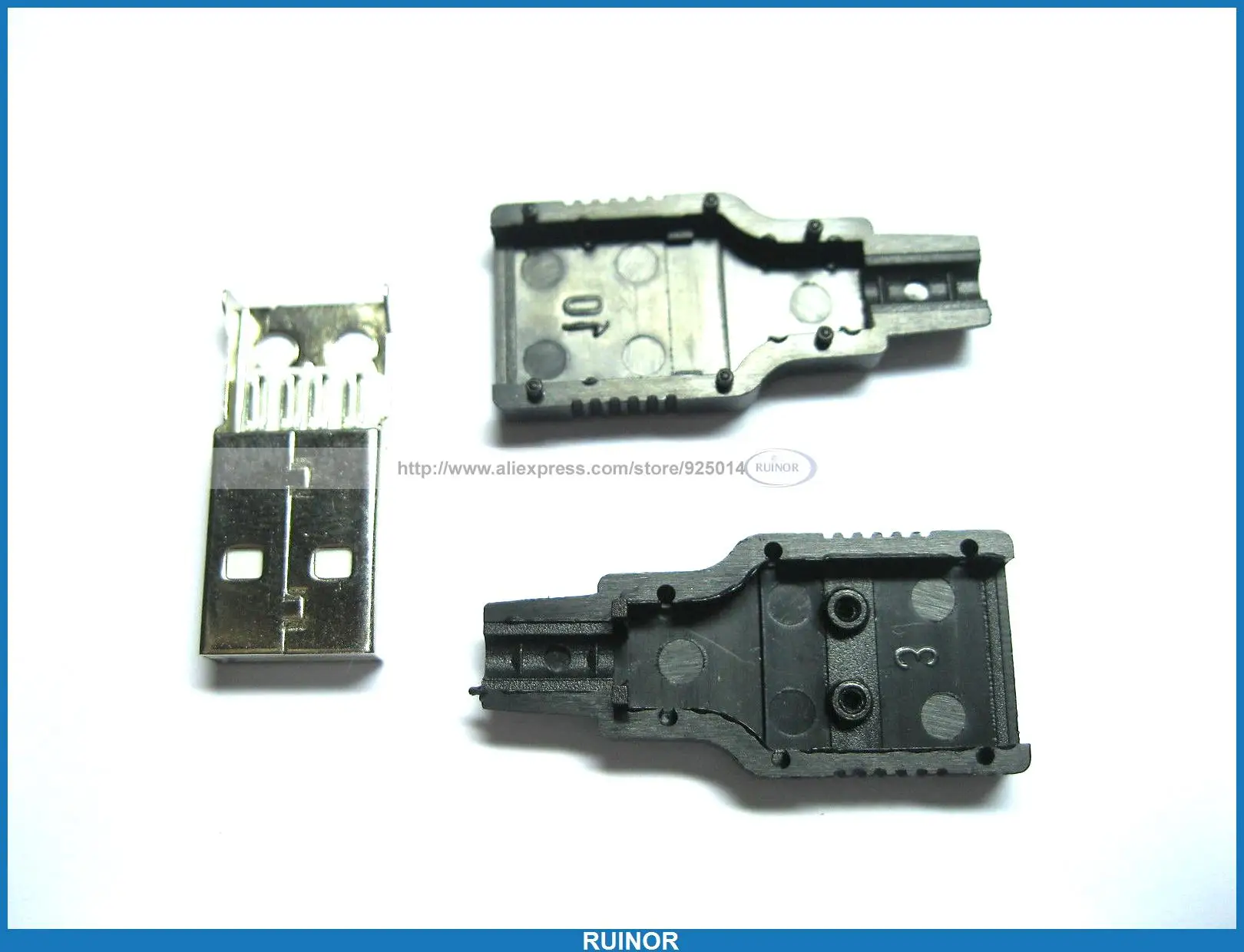 Спойка 200 бр./м 3 бр 4-пинов USB-штекерный конектор, черен пластмасов капак0