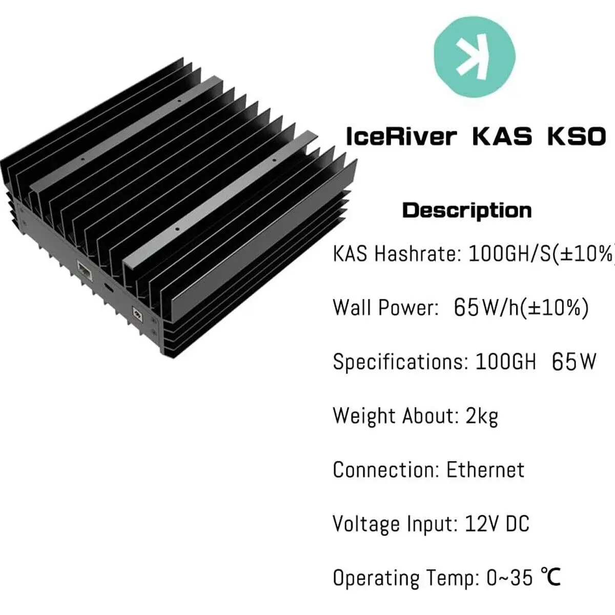 Ледената река КАС KS0 Asic Миньор 100 Ghz/Сек. с официален блок захранване3