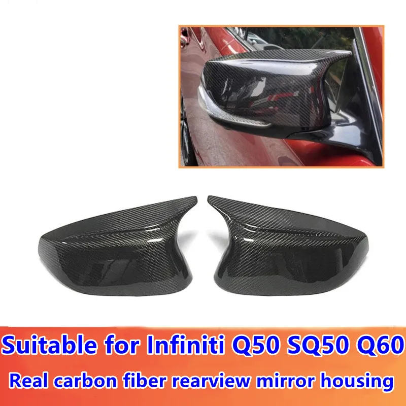 Подходящ за 14-17 Infiniti Q50 SQ50 Q60 промяна истински въглеродни влакна дяволски рог на огледалото за обратно виждане във формата на миди0