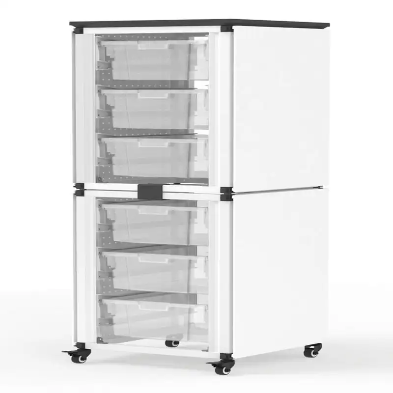 Луксозен и елегантен двустепенна шкаф за съхранение с 6 големи прозрачни чекмеджета - идеалното решение за перфектната организация на обстановката в класната стая0